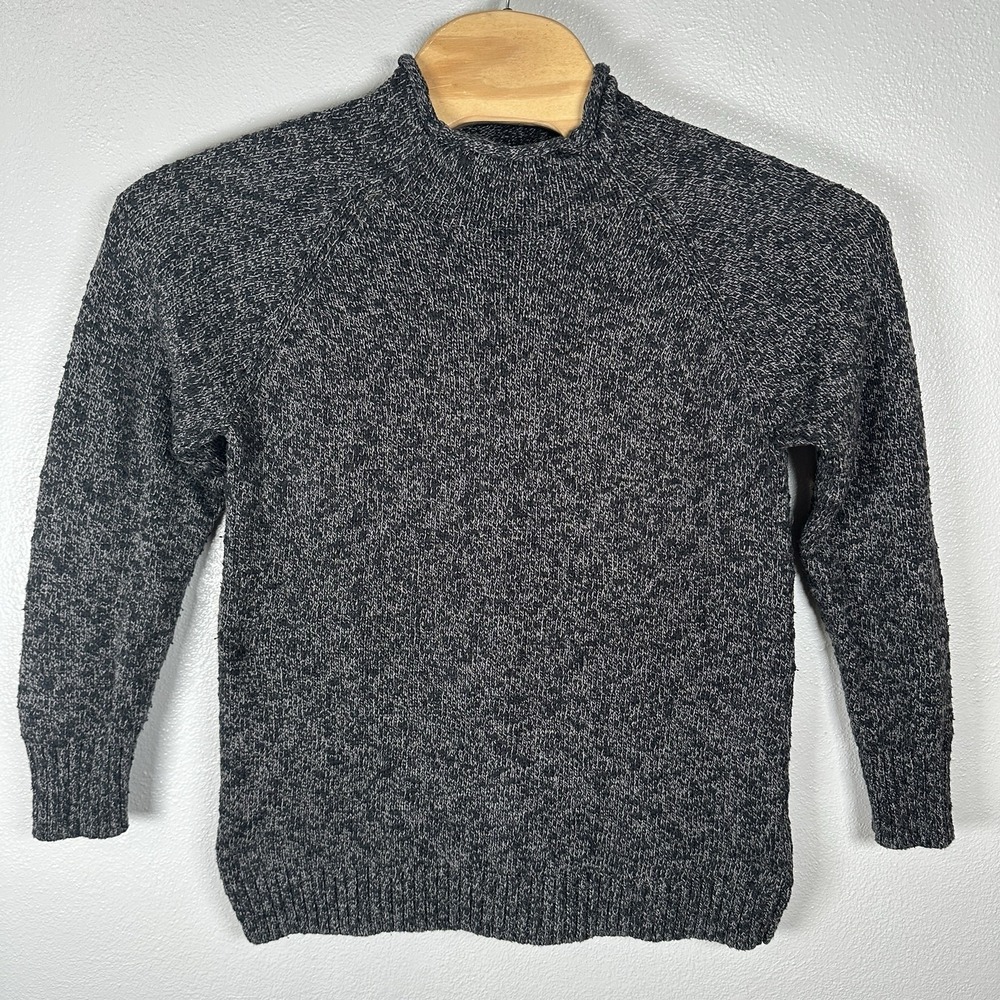 LL Bean Cotton Ragg Sweater Womens Large Charcoal Gray Funnel Roll Neck Pullover